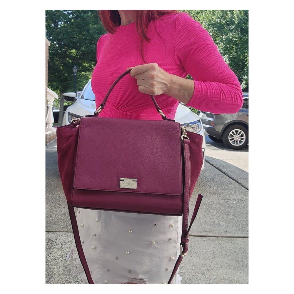 KATE SPADE Dark Pink Leather Satchel Crossbody Purse